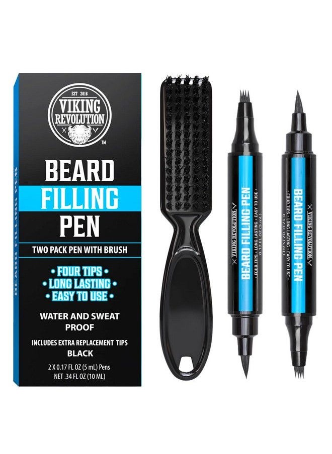 Viking Revolution - Beard Pen (2 Pack) Black Beard Pencil Filler For Men Lapiz Para Barba De Hombre Beard Filler For Men Waterproof Beard Filling Pen Kit Long Lasting Beard Filler Pen With Brush - Image 1