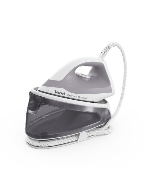 TEFAL Express Optimal Steam Generator Iron | Powerful Steam | 5.3-Bar Pump | 250 g/min | Steam Boost | Ultra-Compact Frame | Calc Clear Technology | Xpress Glide Soleplate | 1.2 L 2400 W SV4111M0 Dove and white