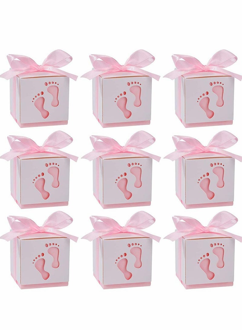 KASTWAVE Candy Favour Gift Boxes, Ribbon Candy Gift Box, 25 Pieces Baby Candy Boxes, Baby Footprints Candy Boxes, for Baby Showers, Kids Birthday, Wedding Party, Party (Pink) - Image 2