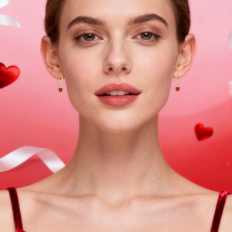 Mintolex Gold Tiny Heart Hoop Earrings for Women Dainty Crystal CZ Huggie Heart dangle Earrings Minimalist Prom Wedding Valentines Jewelry Gifts, Red - Image 3
