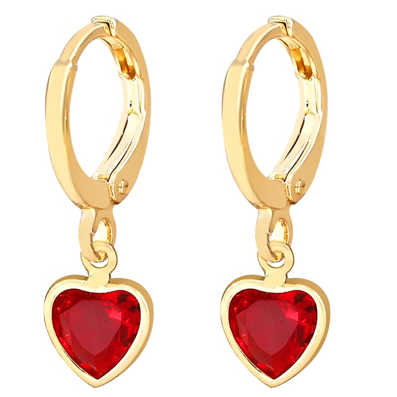 Mintolex Gold Tiny Heart Hoop Earrings for Women Dainty Crystal CZ Huggie Heart dangle Earrings Minimalist Prom Wedding Valentines Jewelry Gifts, Red - Image 1