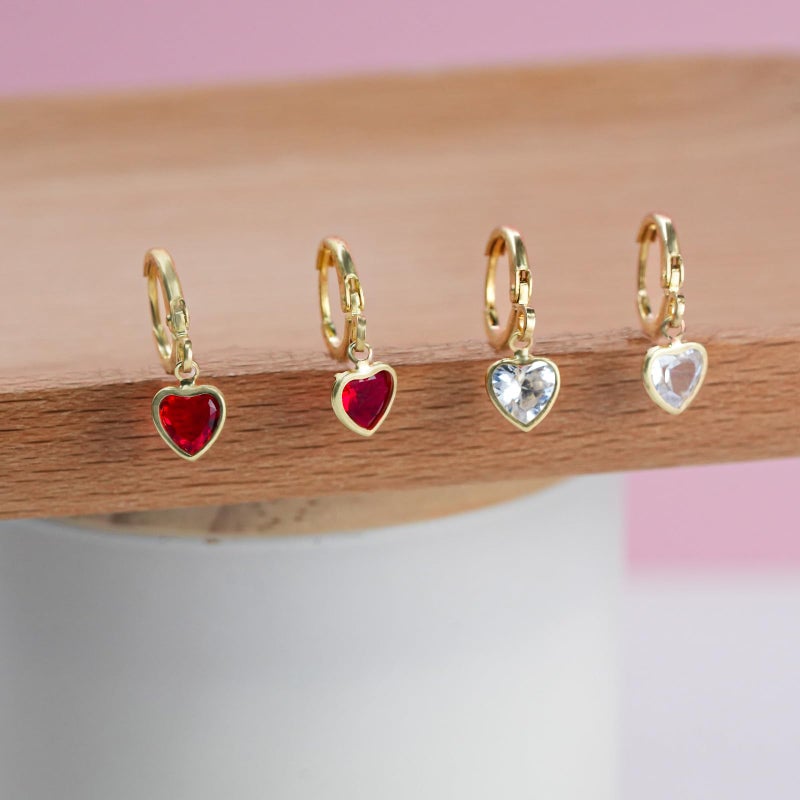 Mintolex Gold Tiny Heart Hoop Earrings for Women Dainty Crystal CZ Huggie Heart dangle Earrings Minimalist Prom Wedding Valentines Jewelry Gifts, Red - Image 5