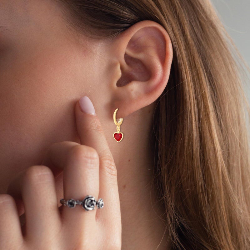 Mintolex Gold Tiny Heart Hoop Earrings for Women Dainty Crystal CZ Huggie Heart dangle Earrings Minimalist Prom Wedding Valentines Jewelry Gifts, Red - Image 2