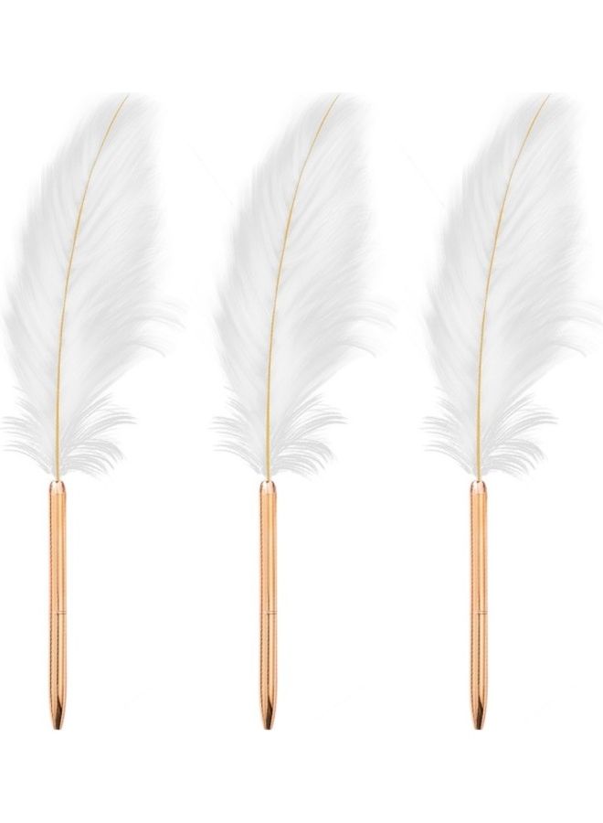 NIBEMINENT 3-Piece White Feather Metal Ballpoint Pen Set Multicolour
