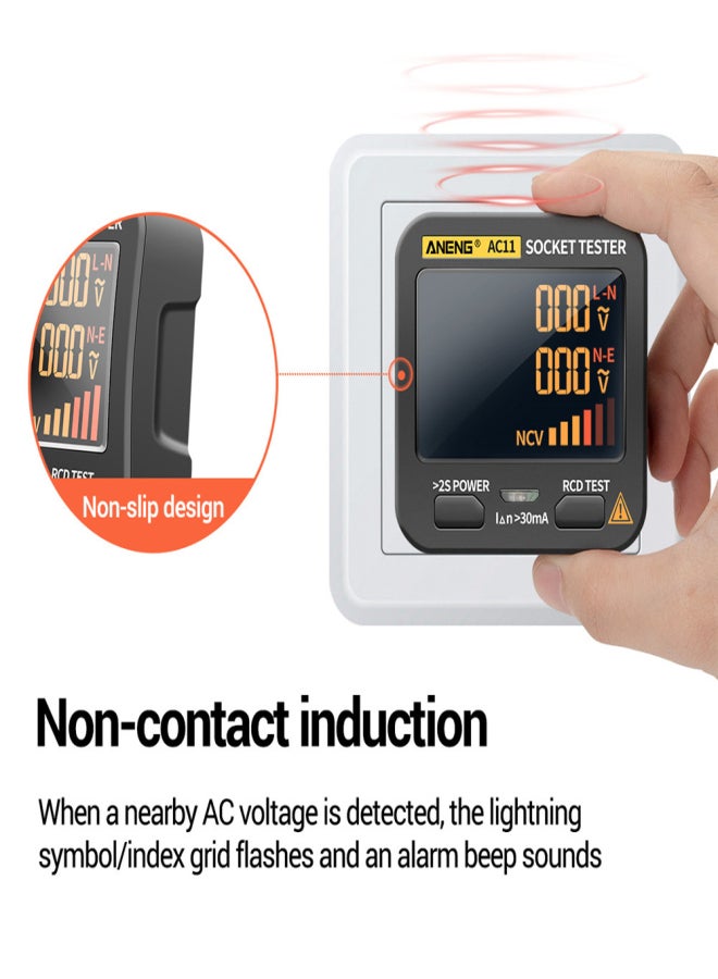 ANENG AC11 Socket Tester Electric Leakage Detector LCD Display Ground Wire Zero Line Live Wire Phase Multifunctional Electrical Electroscope RCD NCV Electric Tester Circuit Polarity Detector UK Plug - Image 5