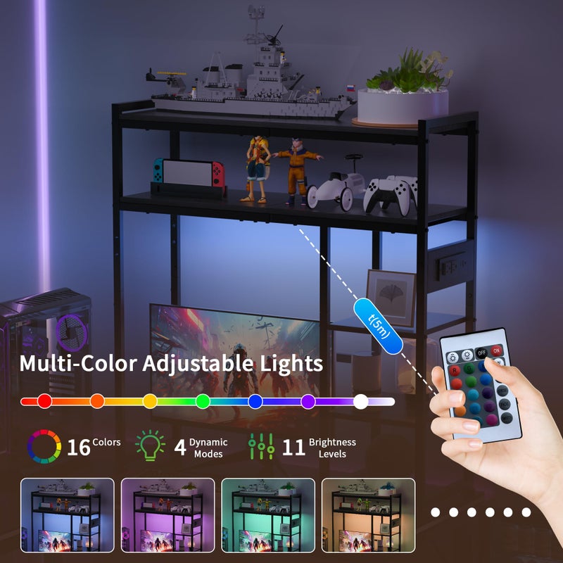 Aetheris Desktop Organizer Shelf, 30" Wooden Office Storage Rack with Outlets, Display Shelf Rack with Light Strip, 5 Tier Desktop Display Rac, Desk Shelf, Desk Hutch for Computer Monitor (Black) - Image 5