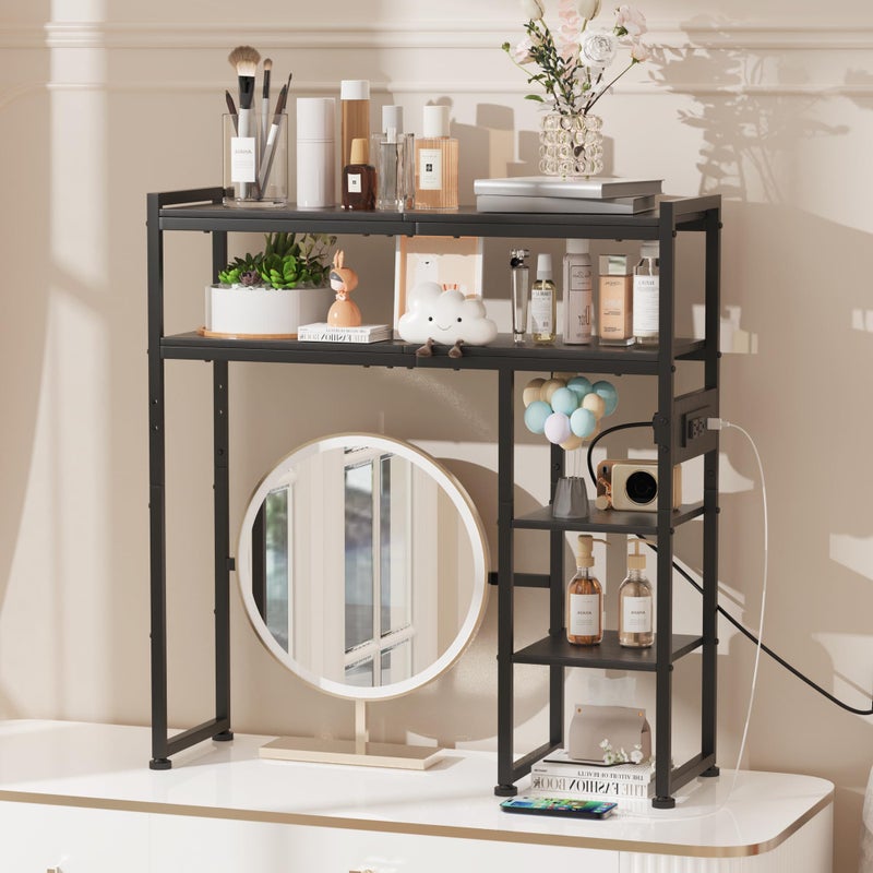 Aetheris Desktop Organizer Shelf, 30" Wooden Office Storage Rack with Outlets, Display Shelf Rack with Light Strip, 5 Tier Desktop Display Rac, Desk Shelf, Desk Hutch for Computer Monitor (Black) - Image 2