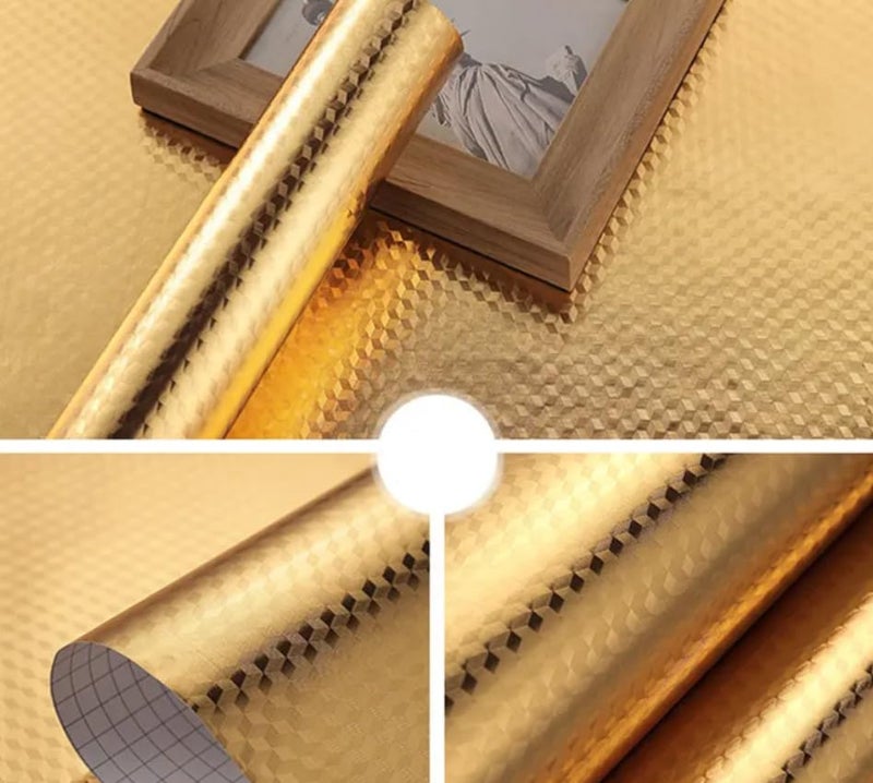 HAPPYMATES Gold Matte Wallpper Peel-Stick Wallpaper Self-Adhesive Wallpaper Color Decorative Removable Golden Wallpaper Vinyl Furniture Waterproof Kitchen (12 x 48 Inch, 3D Gold Texture) - Image 2