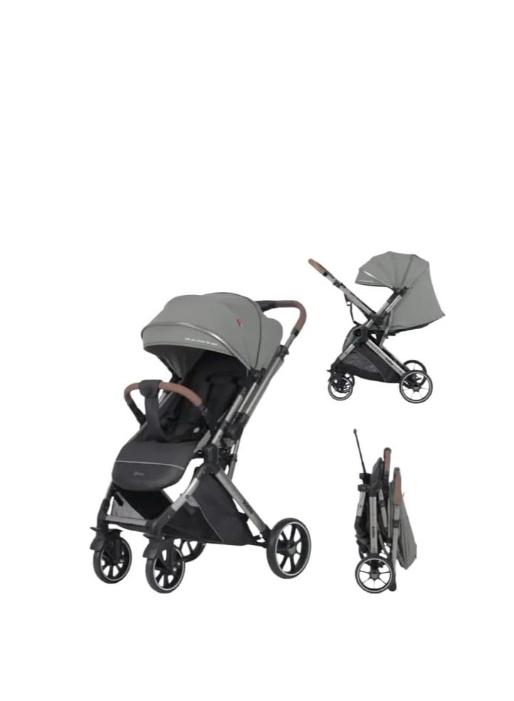 Kidilo Baby Stroller 6600 – Lightweight, Easy-Fold Stroller with Reversible Handle and Comfortable Seat (Gray)