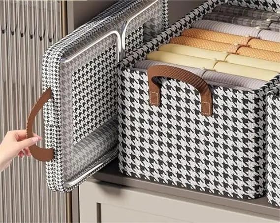 Jukkre Jukkre UnderBed Storage Organizer Box with Thick Double Steel Frame Multipurpose Rectangle Fabric Bin with Classic Houndstooth Design and Convenient Handles Pack of 1  - Image 2