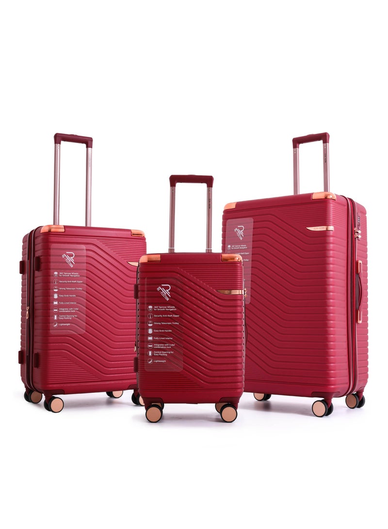 Reflection Saphir Premium Quality ABS Suitcase, Lightweight Hardshell, Metalic Corner, Vertical Series Travel Luggage Trolley with 4 Spinner Wheels and TSA Lock(3pcs Set, Wine Red) - Image 1