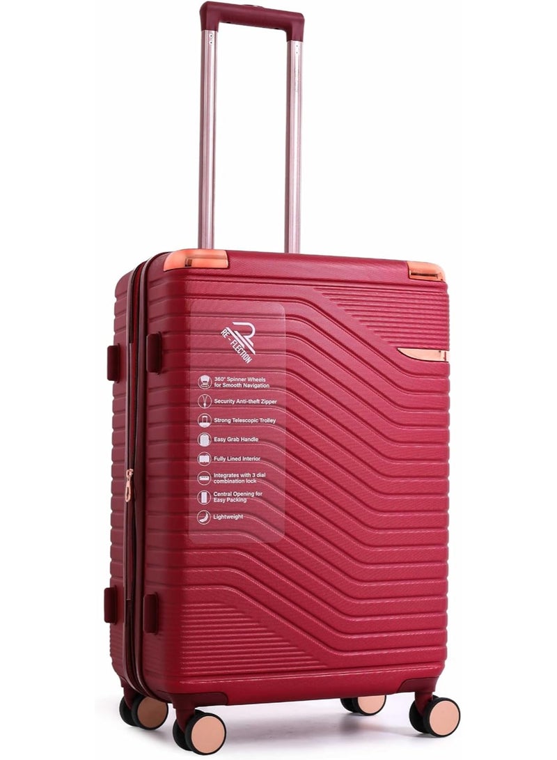 Reflection Saphir Premium Quality ABS Suitcase, Lightweight Hardshell, Metalic Corner, Vertical Series Travel Luggage Trolley with 4 Spinner Wheels and TSA Lock(3pcs Set, Wine Red) - Image 2