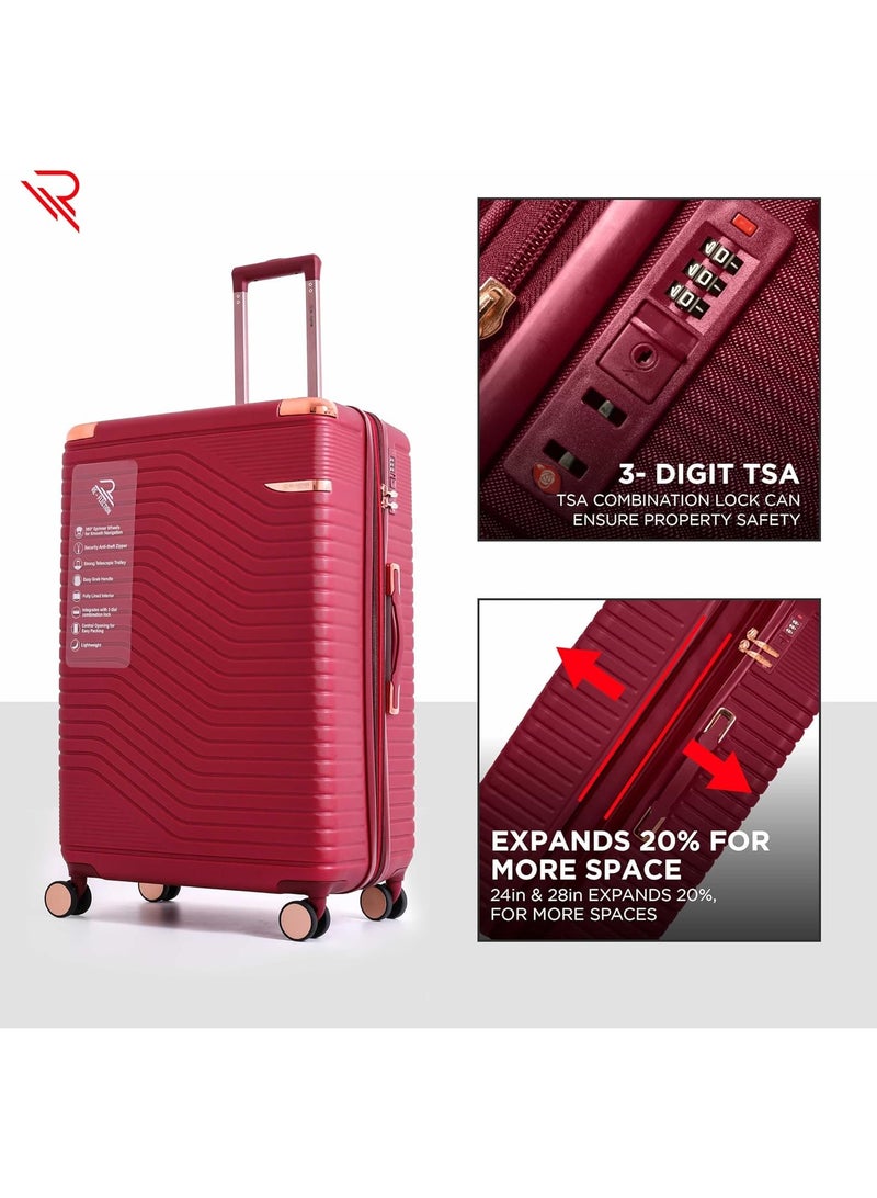 Reflection Saphir Premium Quality ABS Suitcase, Lightweight Hardshell, Metalic Corner, Vertical Series Travel Luggage Trolley with 4 Spinner Wheels and TSA Lock(3pcs Set, Wine Red) - Image 4
