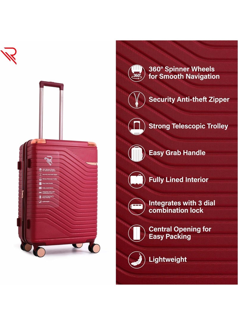 Reflection Saphir Premium Quality ABS Suitcase, Lightweight Hardshell, Metalic Corner, Vertical Series Travel Luggage Trolley with 4 Spinner Wheels and TSA Lock(3pcs Set, Wine Red) - Image 5
