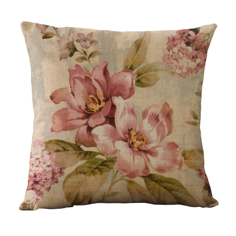 WOMHOPE Set of 4 Vintage Flower Throw Pillow Covers Pillow Cases Cushion Cases Burlap Toss 18 x 18 Inch for Living Room Couch and Bed (Purple Pink (Set of 4)) - Image 3