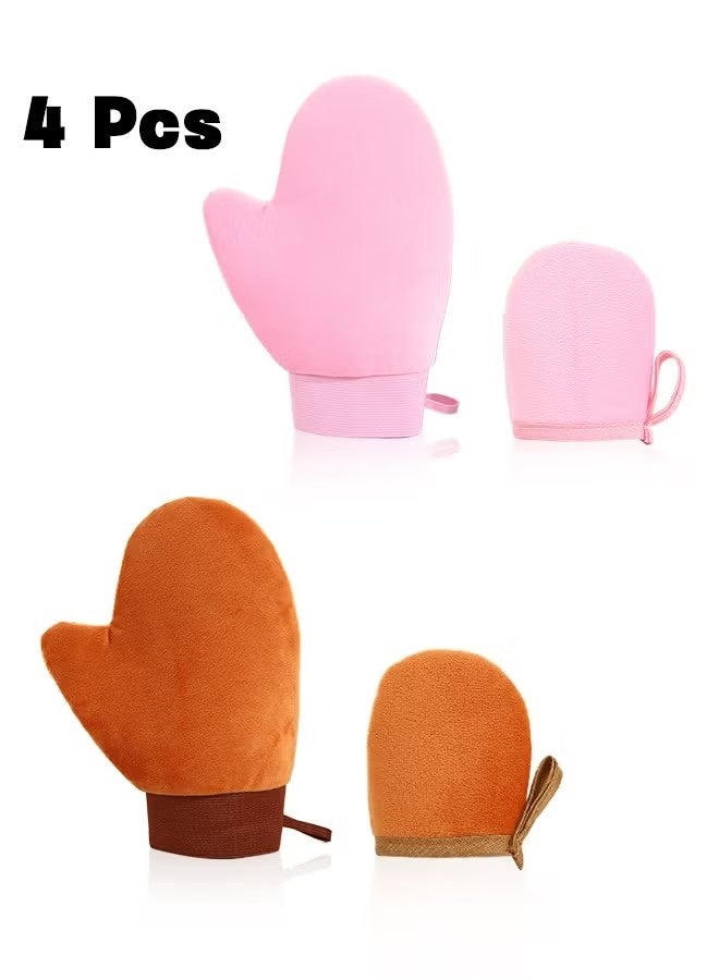 4 قطع من قفازات التسمير الناعمة للتسمير الذاتي، تصميم مزدوج الجوانب مع إبهام، أداة تطبيق قابلة لإعادة الاستخدام للحصول على مظهر خطوط برونزية (وردي + بني) - Image 1