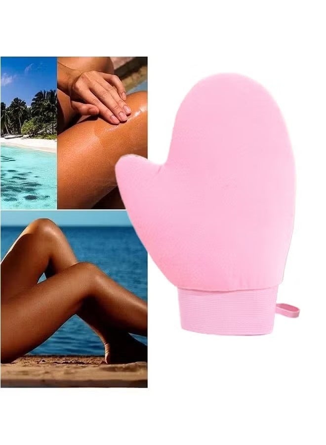 4 قطع من قفازات التسمير الناعمة للتسمير الذاتي، تصميم مزدوج الجوانب مع إبهام، أداة تطبيق قابلة لإعادة الاستخدام للحصول على مظهر خطوط برونزية (وردي + بني) - Image 5