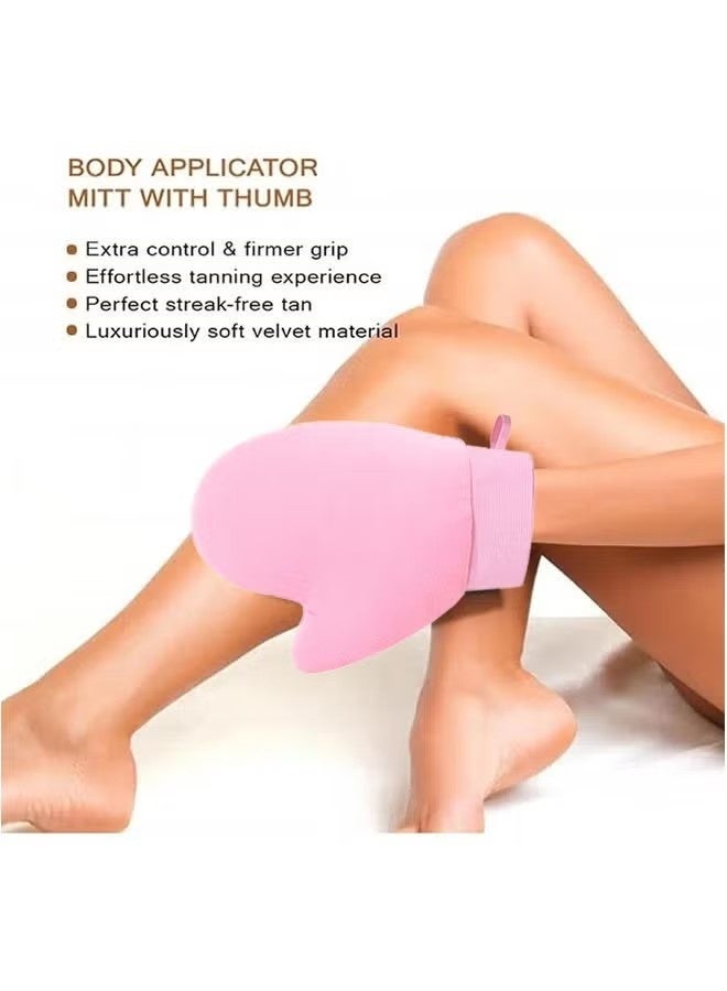 4 قطع من قفازات التسمير الناعمة للتسمير الذاتي، تصميم مزدوج الجوانب مع إبهام، أداة تطبيق قابلة لإعادة الاستخدام للحصول على مظهر خطوط برونزية (وردي + بني) - Image 2