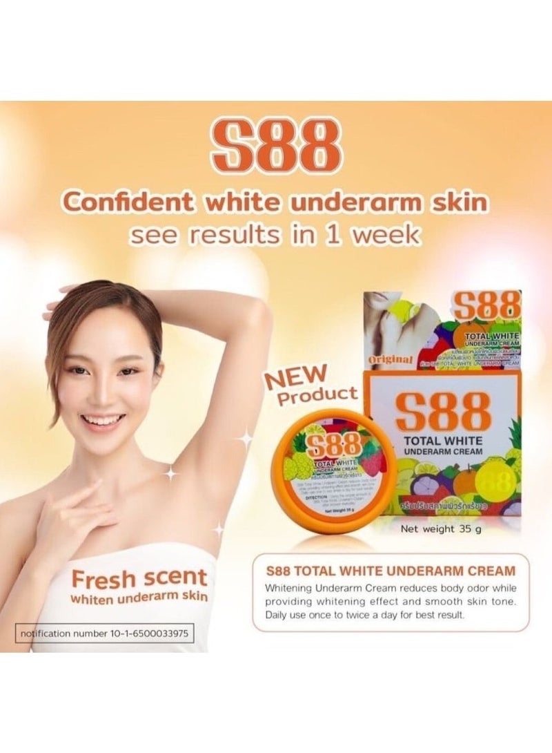 S88 Total White Underarm Cream Original with Niacinamide & Licorice Extract for Dark Underarms, Daily Brightening Care, Odour Protection & Hair Growth Delay, 35g - Image 3