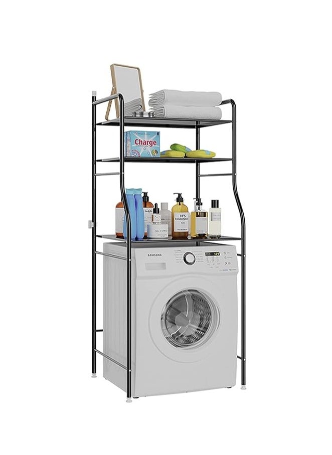 Beauenty - Washing Machine Storage Rack Bathroom Toilet Storage Rack 3 Tier Space Saving Stable Multifunctional Storage Rack with Hanging Hooks (Black) - Image 1