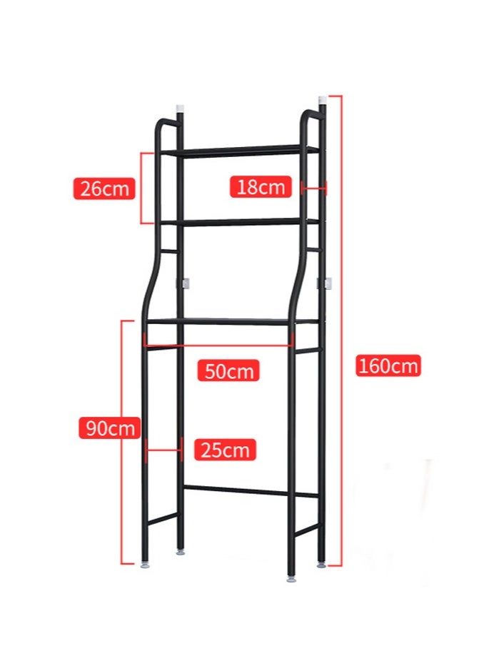 Beauenty - Washing Machine Storage Rack Bathroom Toilet Storage Rack 3 Tier Space Saving Stable Multifunctional Storage Rack with Hanging Hooks (Black) - Image 1