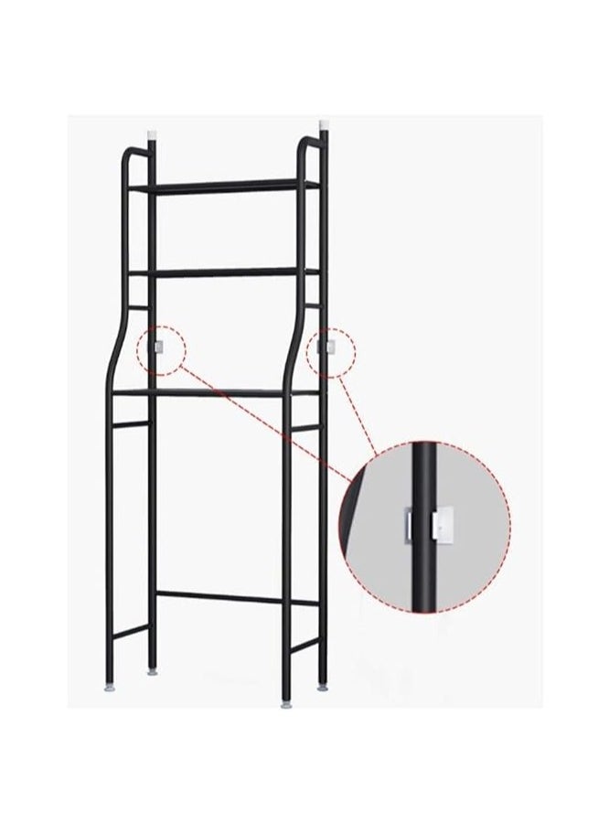 Beauenty - Washing Machine Storage Rack Bathroom Toilet Storage Rack 3 Tier Space Saving Stable Multifunctional Storage Rack with Hanging Hooks (Black) - Image 1