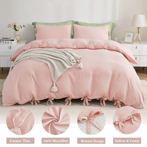 annadaif Pink Duvet Cover Full (79x90 Inch), 3 Pieces (2 Pillowcases, 1 Duvet Cover) Ultra Soft Bowknot Duvet Cover Set, Easy Care Bedding Set for Men, Women (NO Comforter) - Image 2