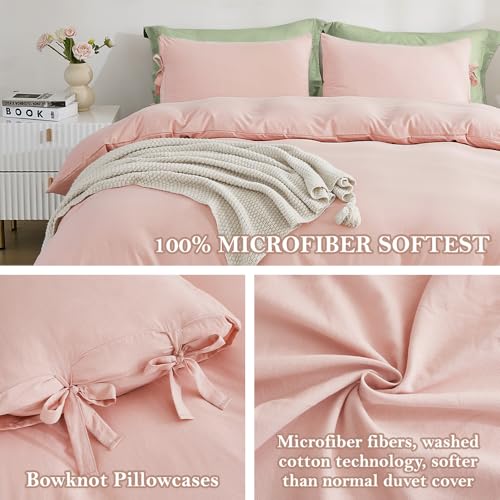 annadaif Pink Duvet Cover Full (79x90 Inch), 3 Pieces (2 Pillowcases, 1 Duvet Cover) Ultra Soft Bowknot Duvet Cover Set, Easy Care Bedding Set for Men, Women (NO Comforter) - Image 3