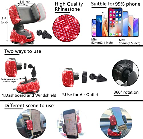 NBTEPEM 27 PCs Red Bling Car Accessories Set for Women, Bling Steering Wheel Covers Universal Fit 15 Inch, Bling License Plate Frame, Bling Phone Holder, Bling Car Coasters (Red Diamond) - Image 5