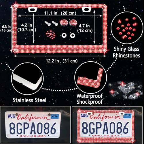 NBTEPEM 27 PCs Red Bling Car Accessories Set for Women, Bling Steering Wheel Covers Universal Fit 15 Inch, Bling License Plate Frame, Bling Phone Holder, Bling Car Coasters (Red Diamond) - Image 4