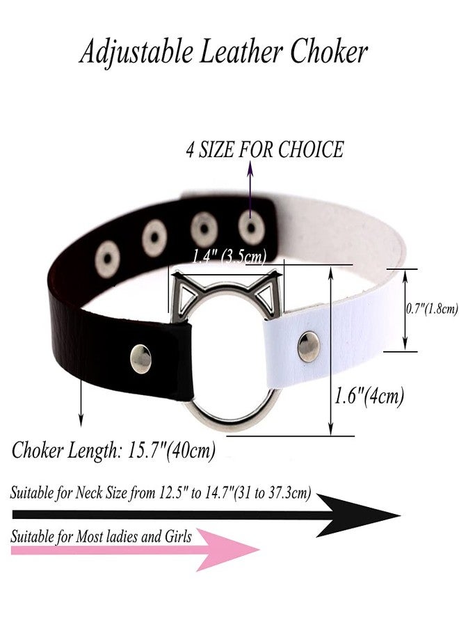 إيثون طوق تشوكر قابل للتعديل من الجلد الصناعي الناعم من إيثون، بتصميم قطة بانك، للنساء، بلونين: أسود وأبيض - Image 2