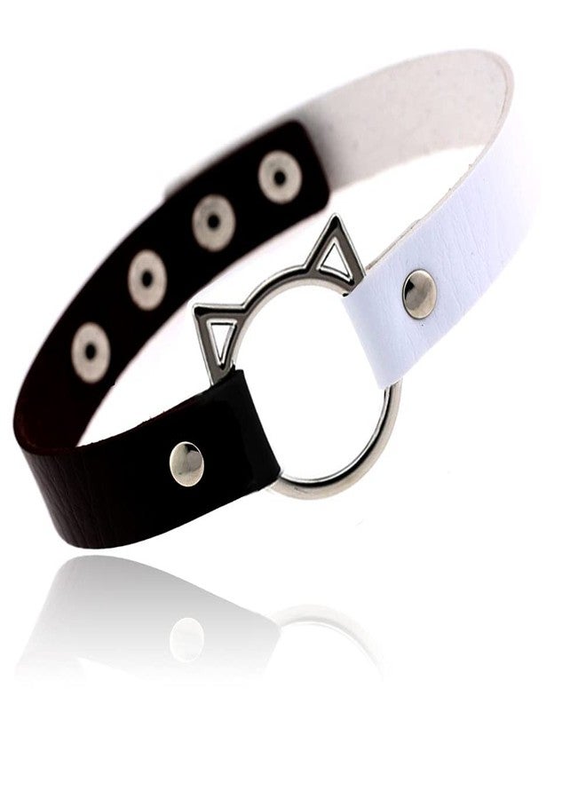 إيثون طوق تشوكر قابل للتعديل من الجلد الصناعي الناعم من إيثون، بتصميم قطة بانك، للنساء، بلونين: أسود وأبيض - Image 1