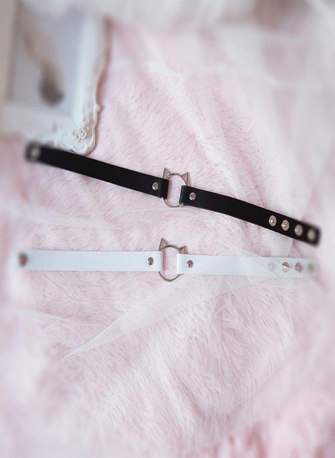 إيثون طوق تشوكر قابل للتعديل من الجلد الصناعي الناعم من إيثون، بتصميم قطة بانك، للنساء، بلونين: أسود وأبيض - Image 3