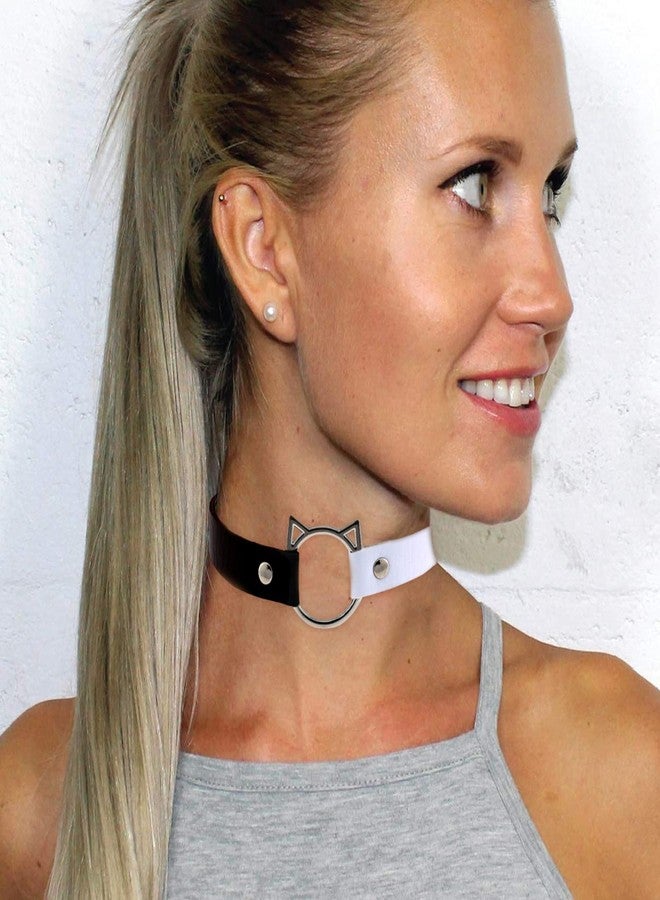 إيثون طوق تشوكر قابل للتعديل من الجلد الصناعي الناعم من إيثون، بتصميم قطة بانك، للنساء، بلونين: أسود وأبيض - Image 5