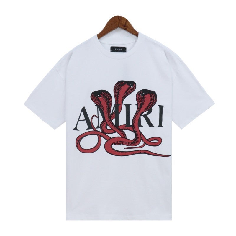 Amiri24 New Logo Short-Sleeved T-Shirt Digital 22 Washed Retro Couples Trendy Sports 5 Points Shorts Suit - Image 1