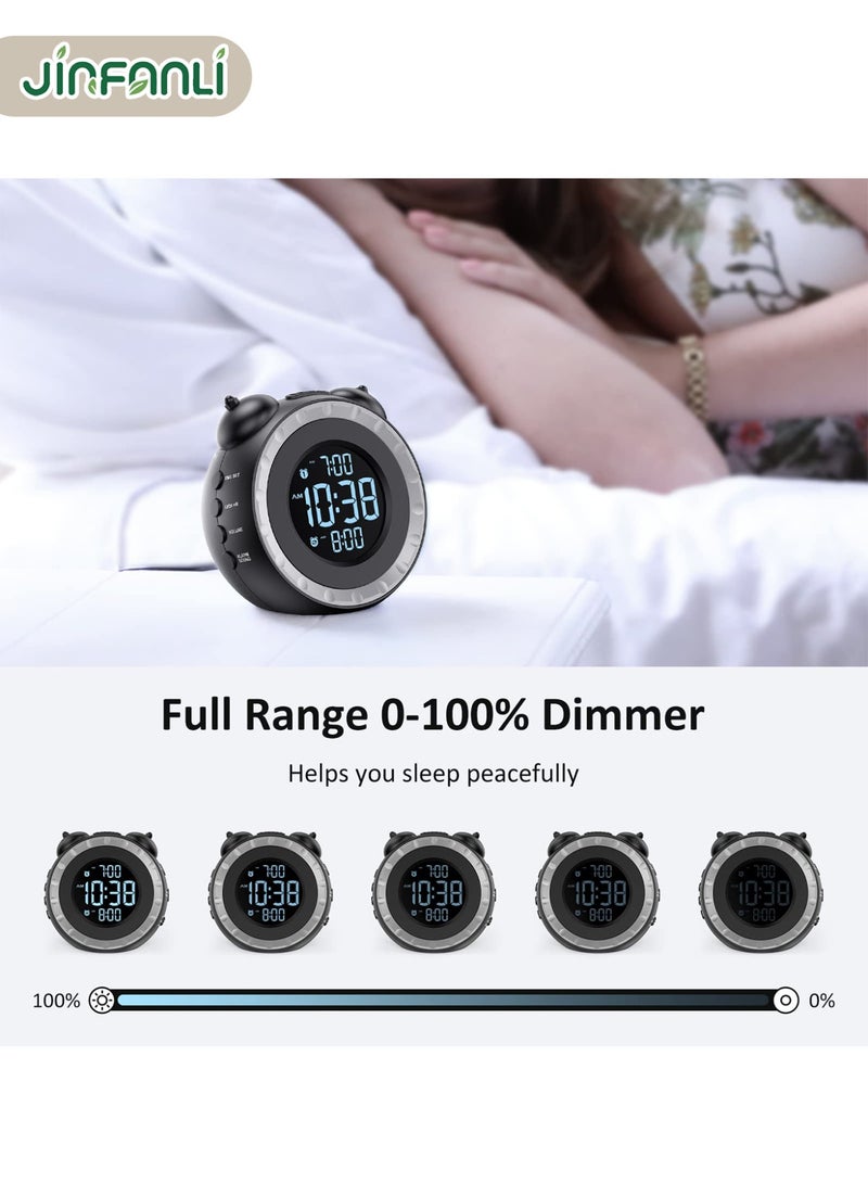 جين فان ل أنا ساعة منبه مزدوجة عالية الصوت مع هزاز للسرير - تعتيم 0-100%، منبه اهتزازي لمن ينامون بعمق أو ضعاف السمع، إعداد سهل، منفذ شحن USB، وظيفة الغفوة، بطارية احتياطية - Image 3