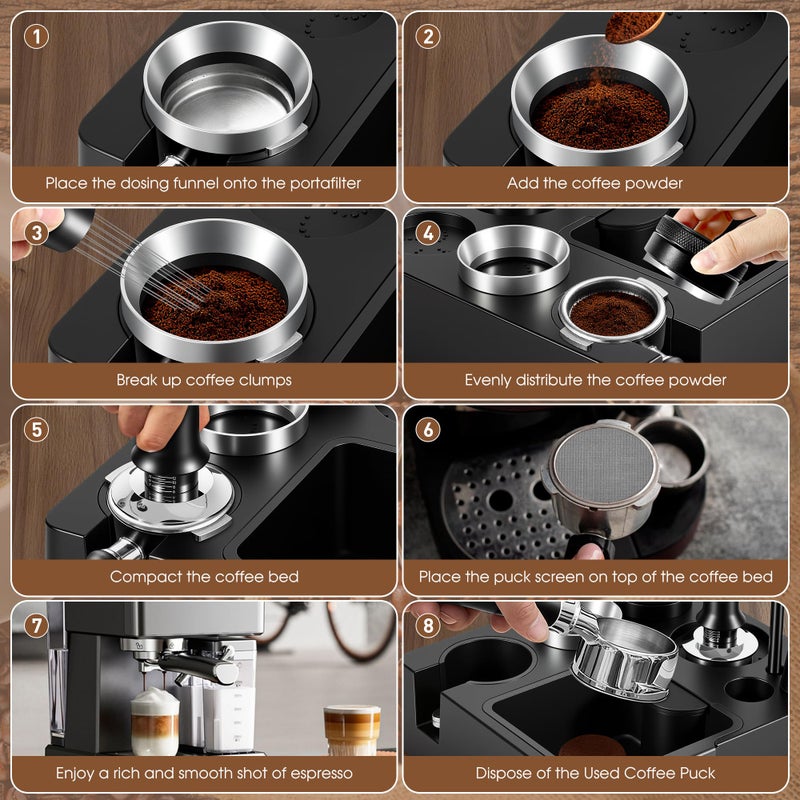Reoszeank 51mm Espresso Accessories Kit, Espresso Knock Box and Tamping Station, Coffee Tamper, Distributor, WDT Distribution Tool, Dosing Funnel and Puck Screen Set Fits Delonghi 51 mm Portafilter - Image 2