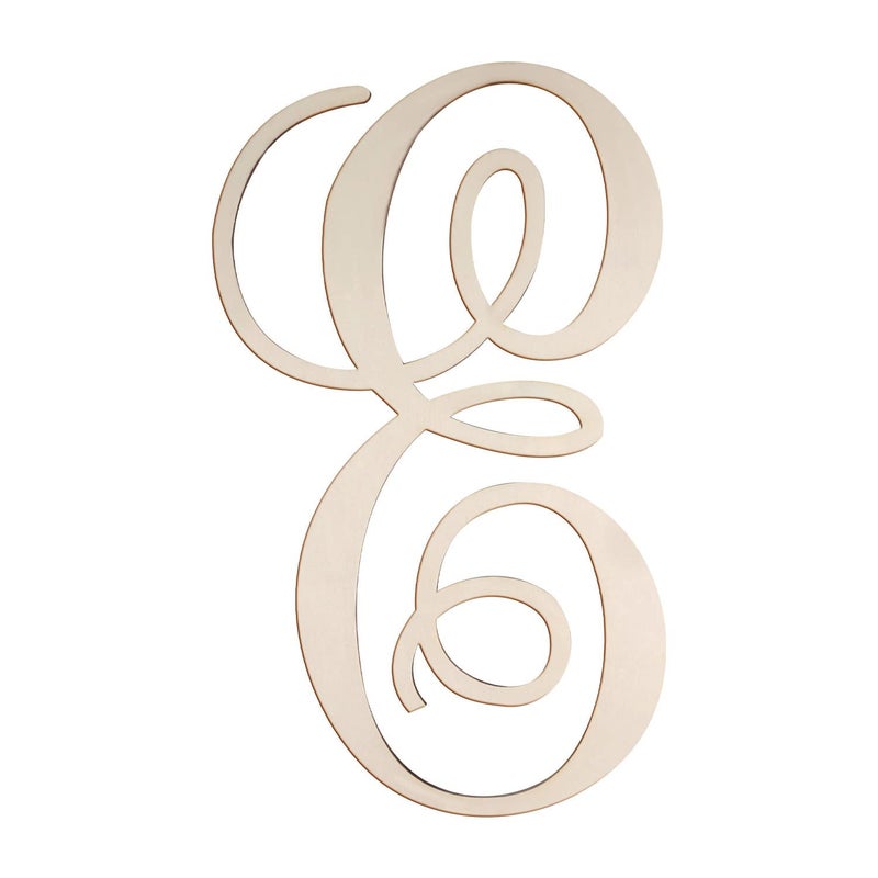 Focal20 Cursive Wooden Letters E for Wall Decor 14 Inch Large Wooden Letters Unfinished Monogram Wood Letter Crafts Alphabet Sign Cutouts for DIY Painting Door Hanger E