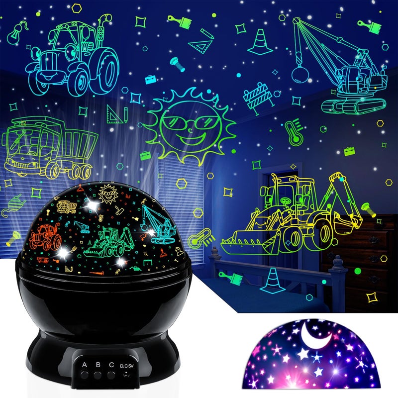 MOKOQI Car Truck Night Light Projector Toys for Boys Age 3-5 Toddler Tractor Nightlights 360 Degree Rotation with 17 Colors Changing Baby Ceiling Light Projector for Boys Girls Bedroom Decoration - Image 1