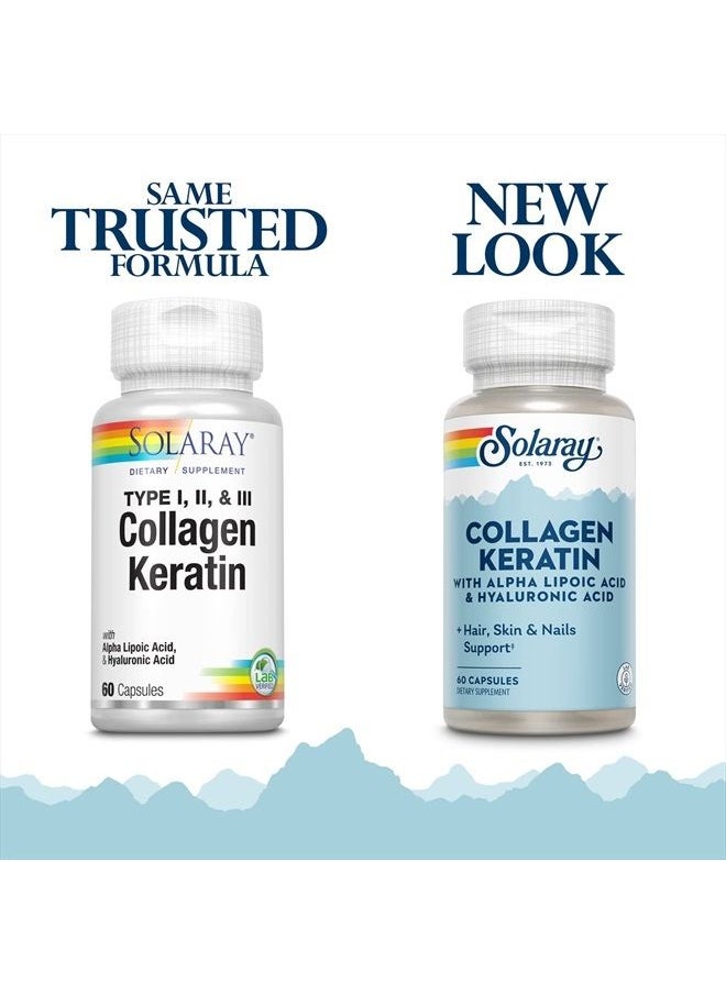 Solaray - Type I, II & III Collagen Keratin | ALA & Hyaluronic Acid | Hair, Skin & Joint Health Support, 60 Caps, 30 Serv. - Image 1