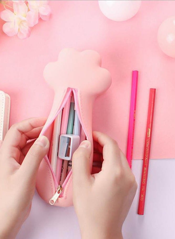 INSENSE Student stationery bag, cute cat claw silicone high-value large-capacity pencil case primary school student zipper pencil case - Image 3