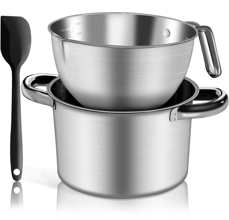 Marsheepy Double Boiler Pot Set2000ML18QT Mixing Bowl for Chocolate Melting 2800ML 254QT 304 Stainless Steel Pot With Silicone Spatula for Melting Chocolate Candy Candle Soap Wax