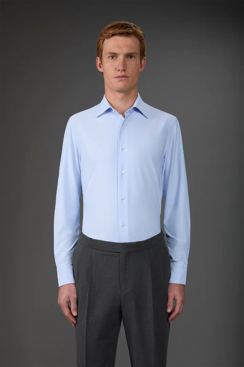 دوبل غانغر Men's stretch shirt with classic collar in twill construction stretch nylon fabric - Sky
