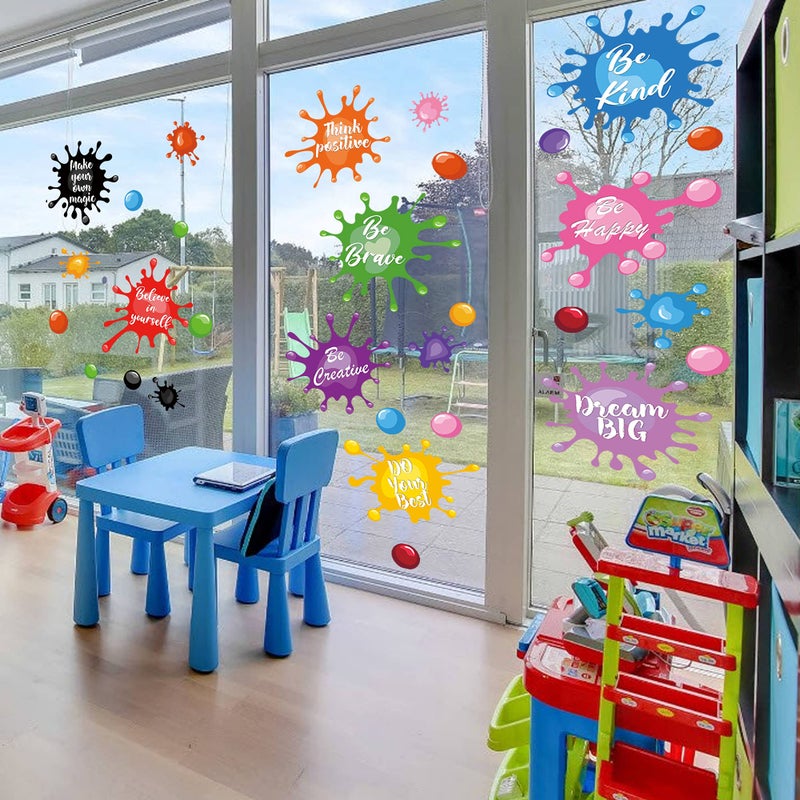 Sinekong Colorful Inspirational Quote Wall Stickers Watercolor Paint Ink Splatter Splotches Wall Decals Motivational Letter Positive Sayings Phrases Educational Wall Sticker for Kids Classroom Playroom School - Image 2