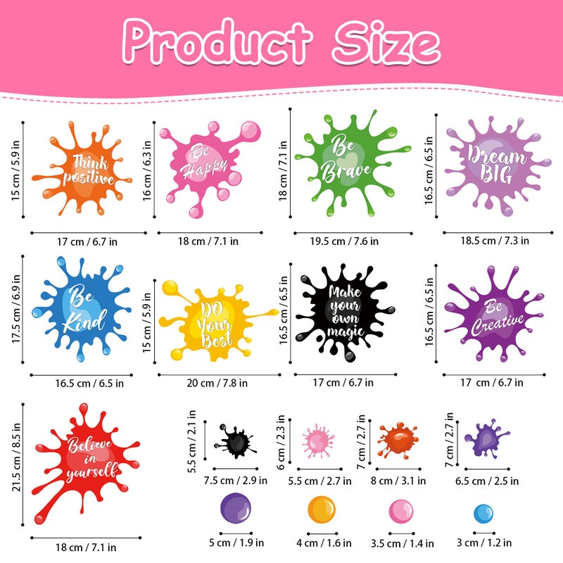 Sinekong Colorful Inspirational Quote Wall Stickers Watercolor Paint Ink Splatter Splotches Wall Decals Motivational Letter Positive Sayings Phrases Educational Wall Sticker for Kids Classroom Playroom School - Image 4