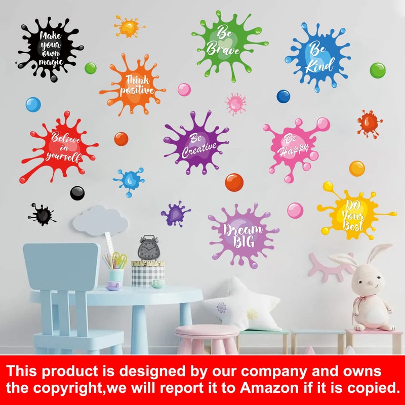 Sinekong Colorful Inspirational Quote Wall Stickers Watercolor Paint Ink Splatter Splotches Wall Decals Motivational Letter Positive Sayings Phrases Educational Wall Sticker for Kids Classroom Playroom School - Image 3