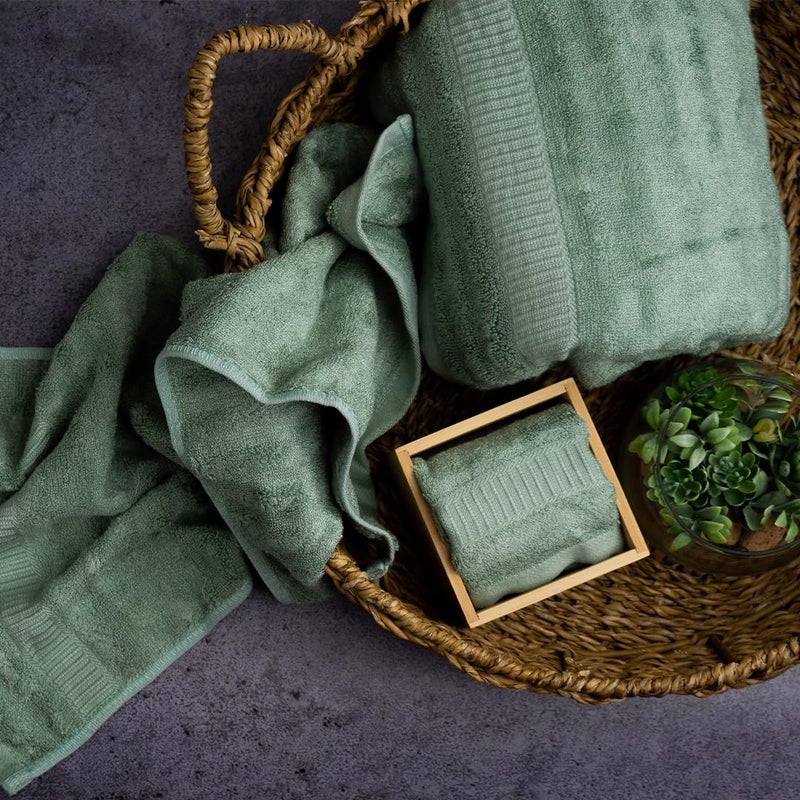 Mush طقم مناشف البامبو | ناعمة للغاية، ماصة ومضادة للميكروبات 600 GSM (2 منشفة استحمام، 2 منشفة يد و2 منشفة وجه) مثالية للاستخدام اليومي والهدايا (زيتوني ووردي) - Image 5