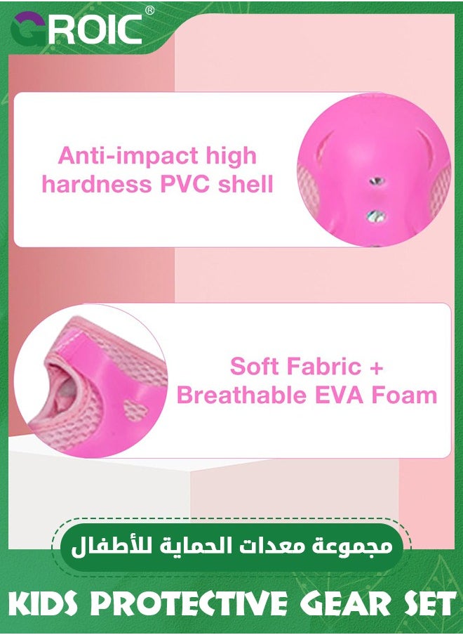 GROIC - Kids Protective Gear Adjustable Protective Helmet,Kids Helmet Knee Elbow Pads Wrist Guard Sport Protective Gear Adjustable Scooter Skateboard Roller Bike Skate Cycling Safety Set(Pink) - Image 1