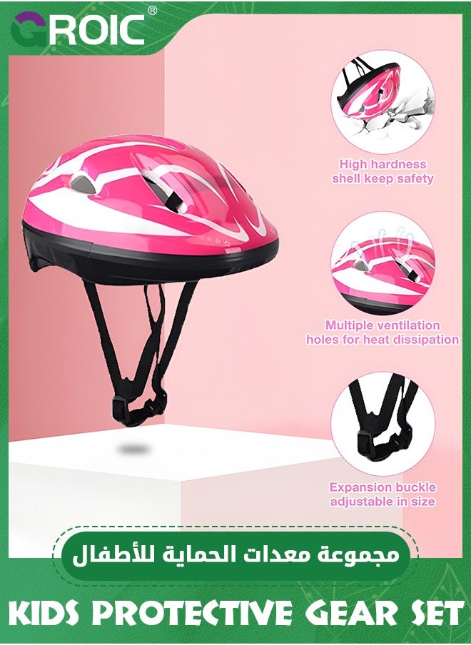 GROIC - Kids Protective Gear Adjustable Protective Helmet,Kids Helmet Knee Elbow Pads Wrist Guard Sport Protective Gear Adjustable Scooter Skateboard Roller Bike Skate Cycling Safety Set(Pink) - Image 1