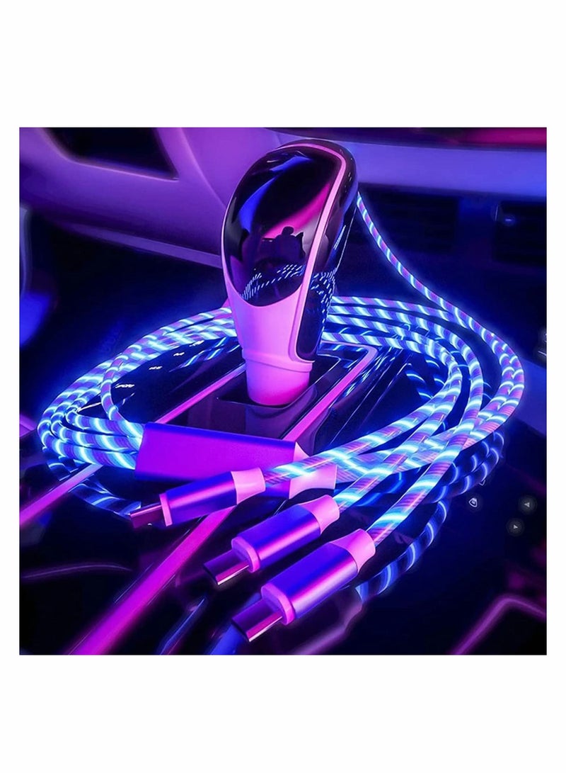 KASTWAVE Multi USB Cable 3 in 1, Blue Led Flowing Charging Cable Shining, Glow in The Dark USB Car Charger Cable, Visible Light Up Led Charger, for iOS Phone Android USB Type C Cable (1.2m) - Image 3